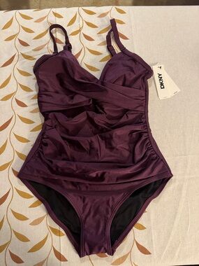 DKNY Ruched One-Piece Swimsuit in Deep Plum